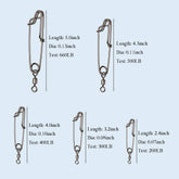 Close-up of stainless steel longline snap clips with rolling swivel